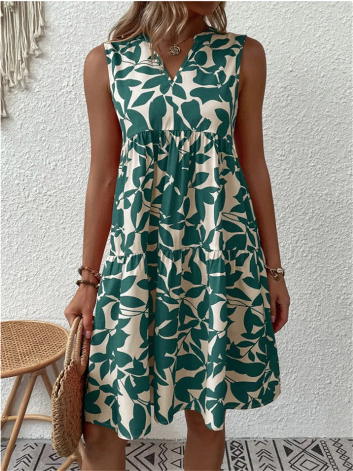 Allegra – Leaf Print Summer Dress - La femme Toronto