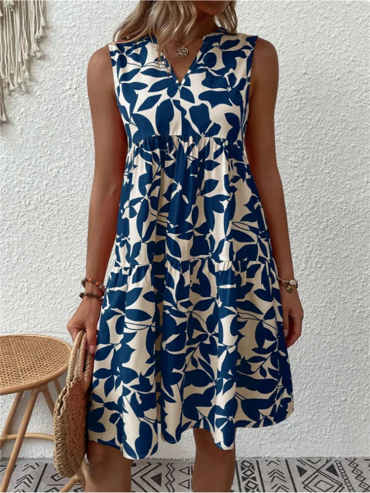 Allegra – Leaf Print Summer Dress - La femme Toronto