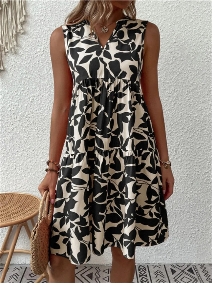 Allegra – Leaf Print Summer Dress - La femme Toronto