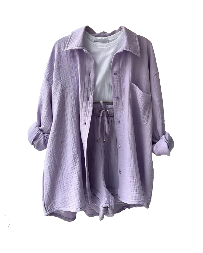 Maylee - Cotton Button-up Shorts Set - La femme Toronto