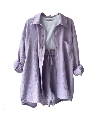 Maylee - Cotton Button-up Shorts Set