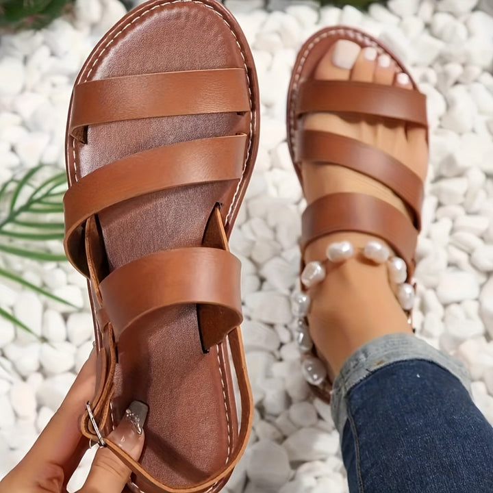 VERONICA | ORTHOPEDIC STRAPPED FLAT SANDALS - La femme Toronto