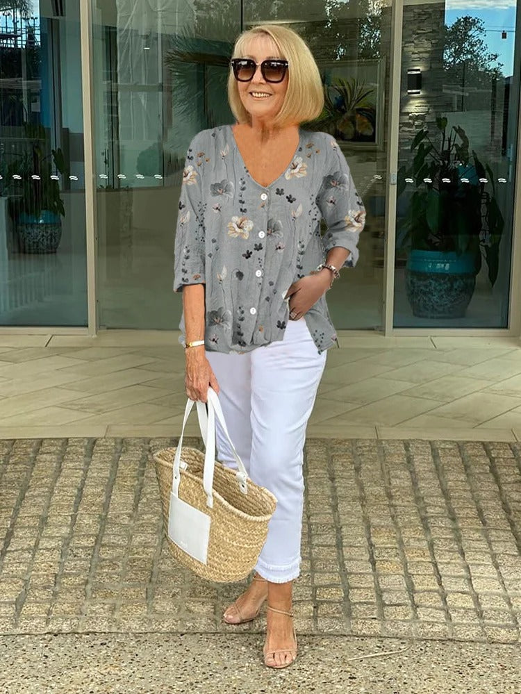 Isabelle | Cotton and Linen Floral Top - La femme Toronto