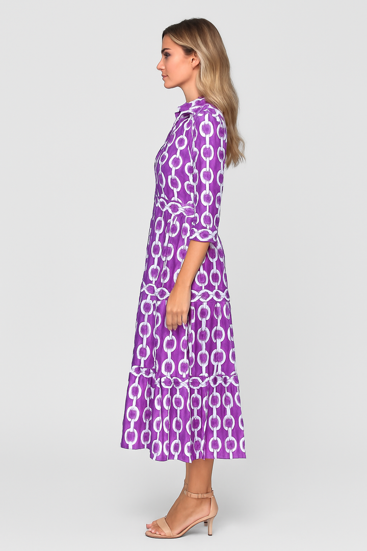 Diane - Chain Link Printed Summer Maxi Dress - La femme Toronto