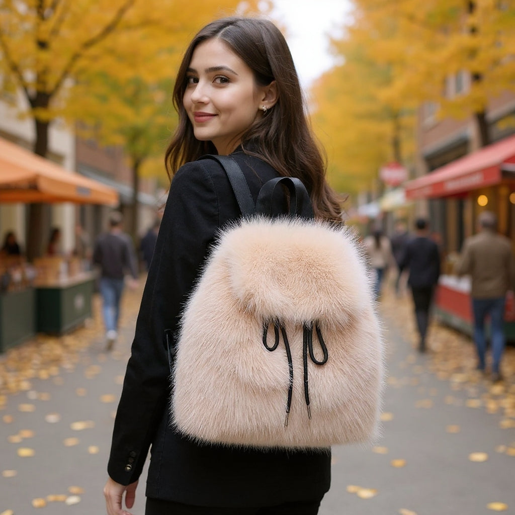 Bernice | Faux Fur Drawstring Backpack