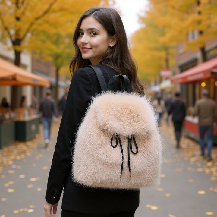 Bernice | Faux Fur Drawstring Backpack