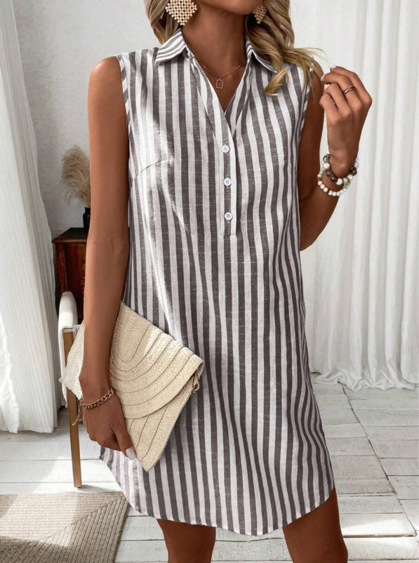 Annie™ | Elegant Striped Shirt Dress - La femme Toronto