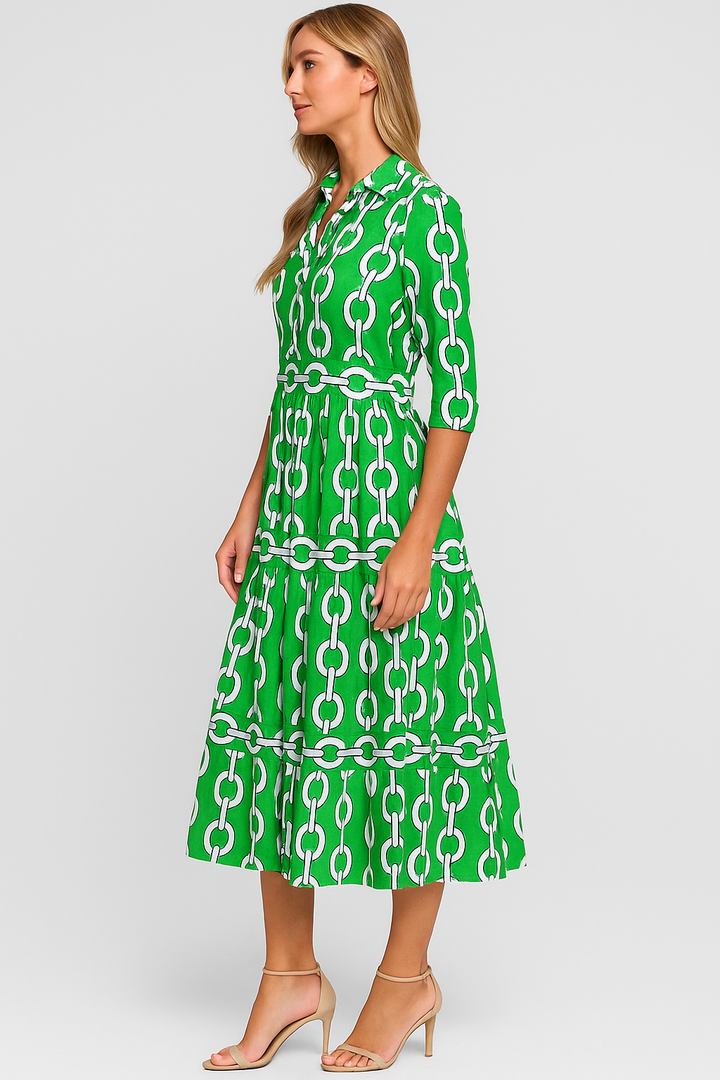 Diane - Chain Link Printed Summer Maxi Dress - La femme Toronto