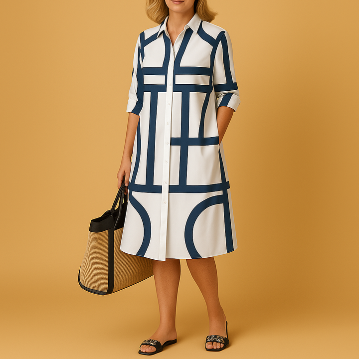 Tilde | Geometric Spring Dress with Side Pockets for Women - La femme Toronto