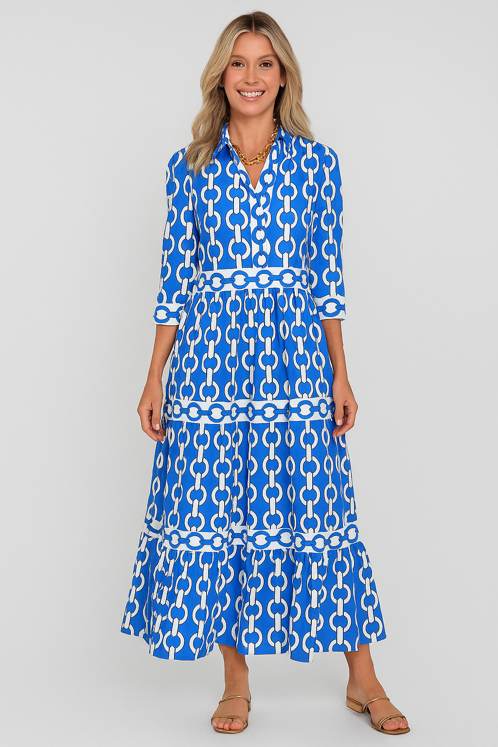 Diane - Chain Link Printed Summer Maxi Dress - La femme Toronto