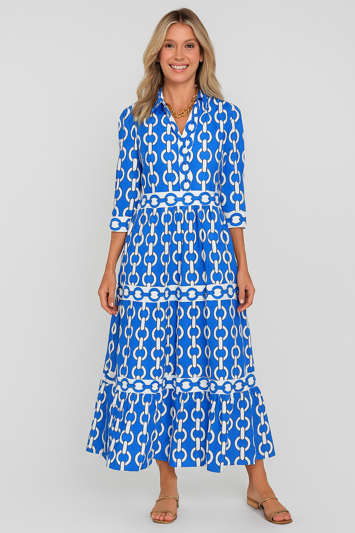 Diane - Chain Link Printed Summer Maxi Dress - La femme Toronto