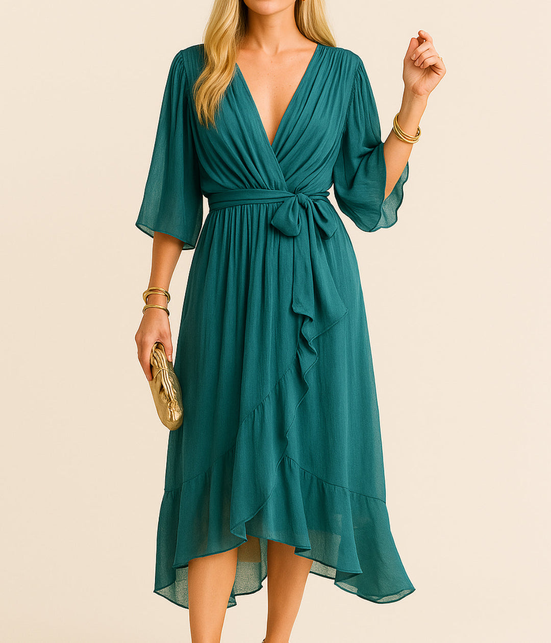 Elisabeth™ | V-neck dress in silky-soft muslin. - La femme Toronto