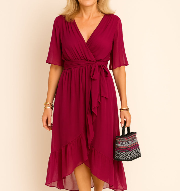 Elisabeth™ | V-neck dress in silky-soft muslin. - La femme Toronto