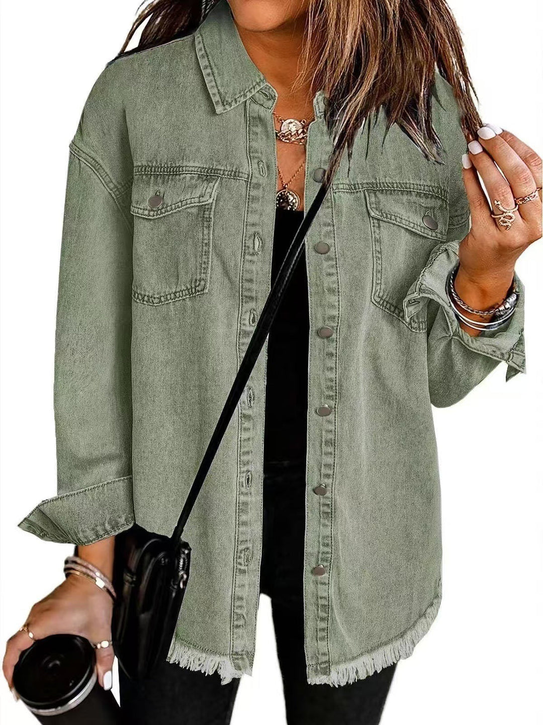 Harper-Denim Button-Up Jacket - La femme Toronto