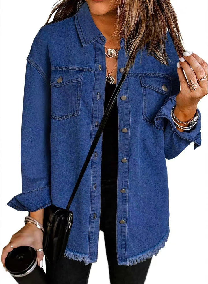 Harper-Denim Button-Up Jacket - La femme Toronto