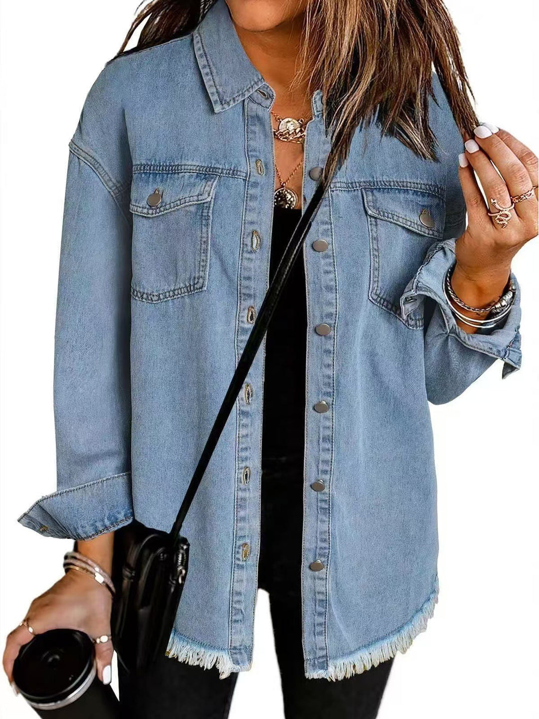 Harper-Denim Button-Up Jacket - La femme Toronto