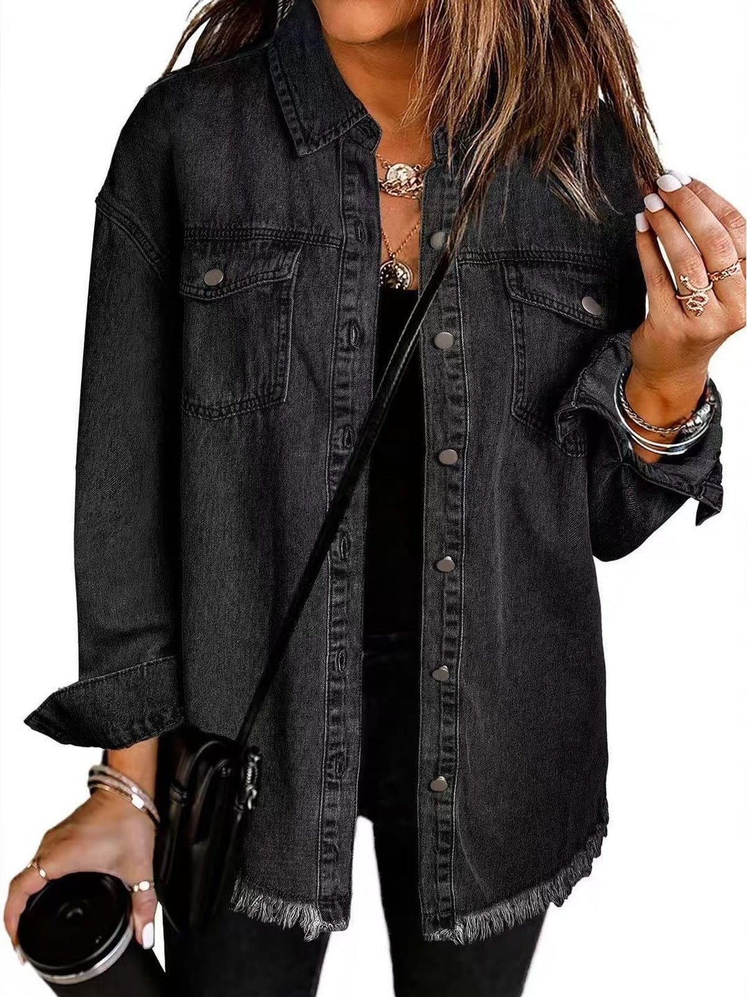 Harper-Denim Button-Up Jacket - La femme Toronto