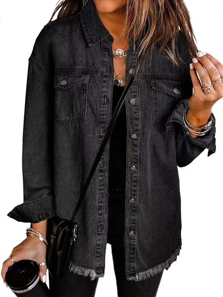 Harper-Denim Button-Up Jacket - La femme Toronto