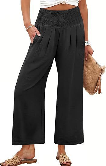 Women's Smocked Waist Wide Leg Palazzo Pants - La femme Toronto