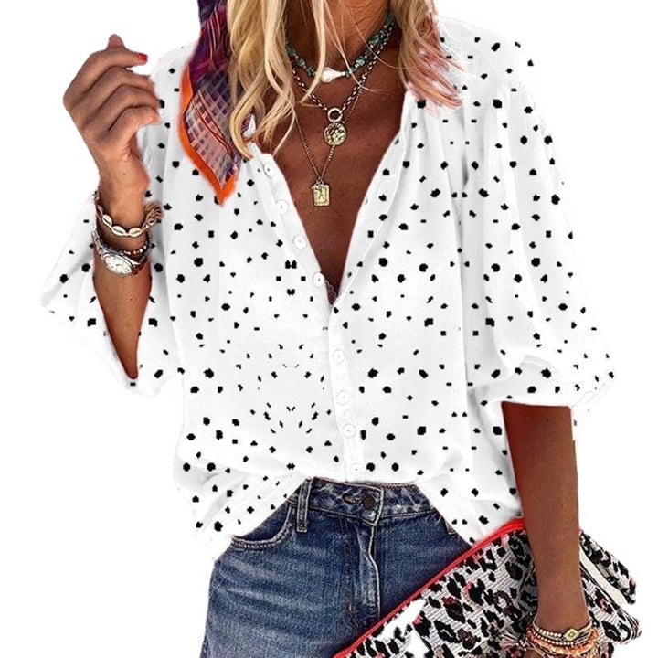 Talia-Dotted Button-Down Blouse - La femme Toronto