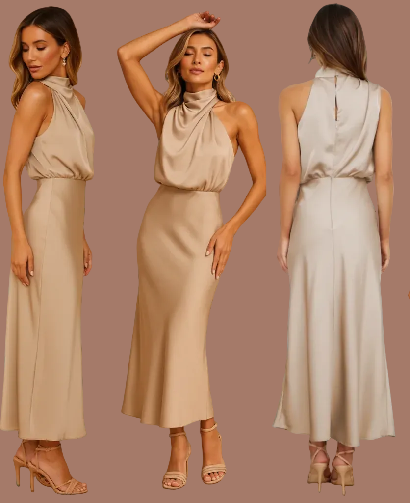 Madelyn | Elegantna ženska midi haljina sa drapiranim dekolteom