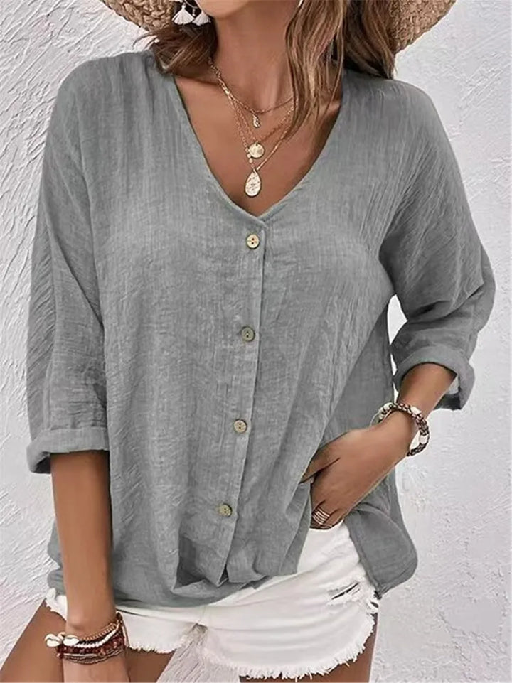 Fleur | Spring Linen Blouse with Delicate Button Detail