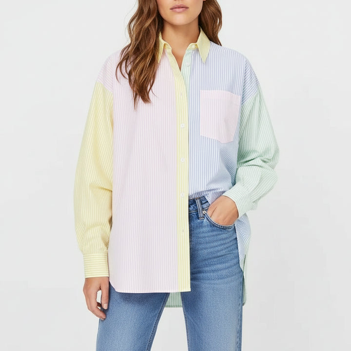 Nena- Oversized Long Sleeve Striped Blouse