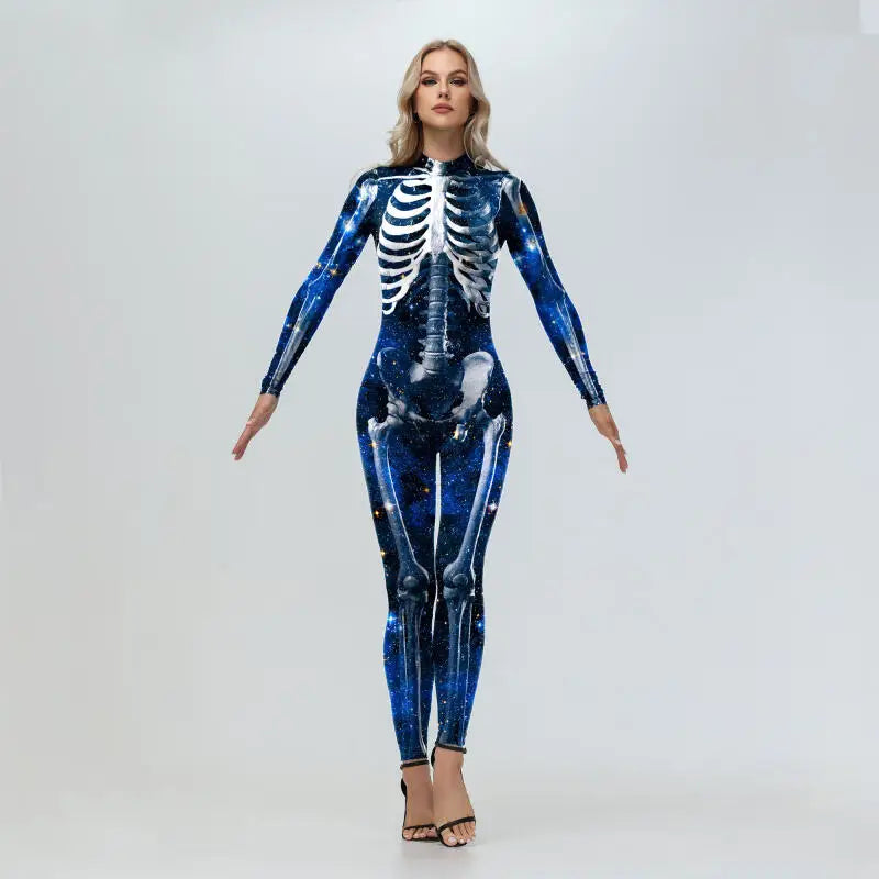 Cosplay Zombie Scary Skeleton Printed Bodysuit Halloween