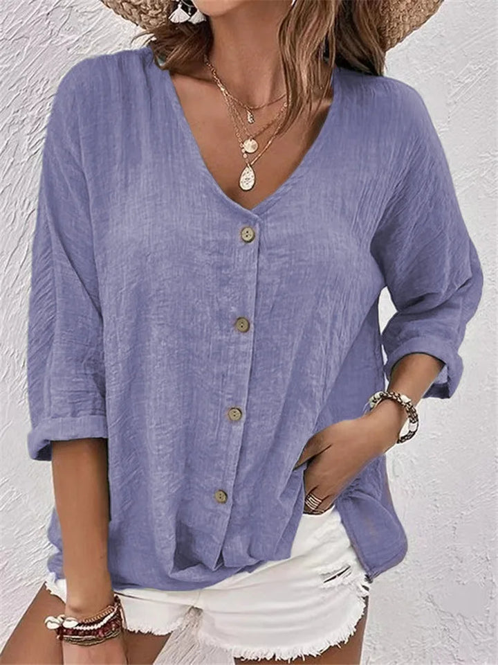 Fleur | Spring Linen Blouse with Delicate Button Detail