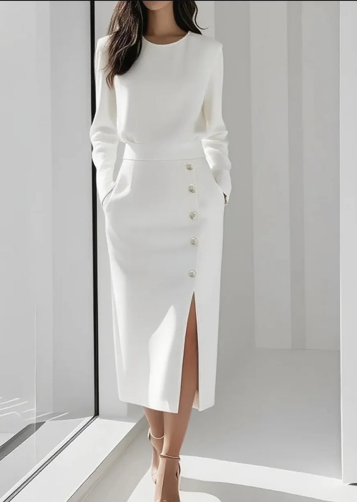 Jona- Elegant Midi Dress with Buttons