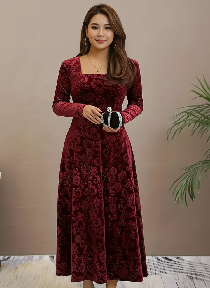 Mery- Plus size fleece elegant bohemian dress