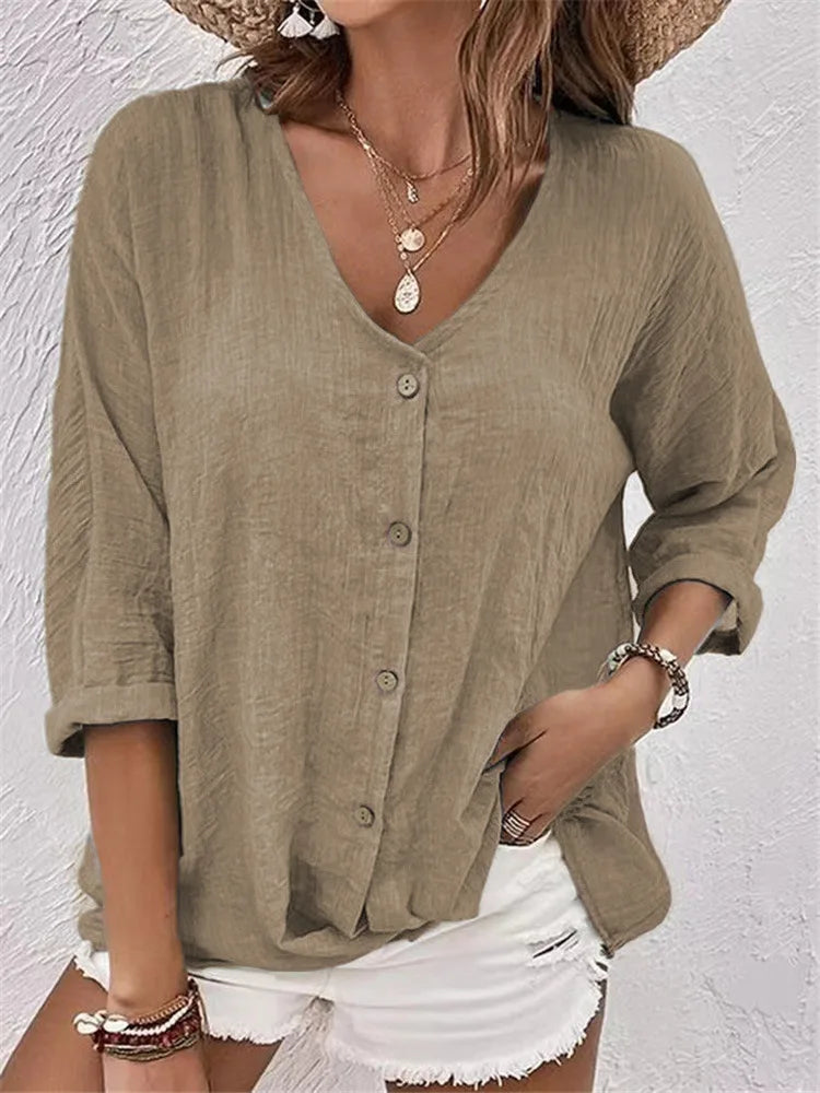 Fleur | Spring Linen Blouse with Delicate Button Detail