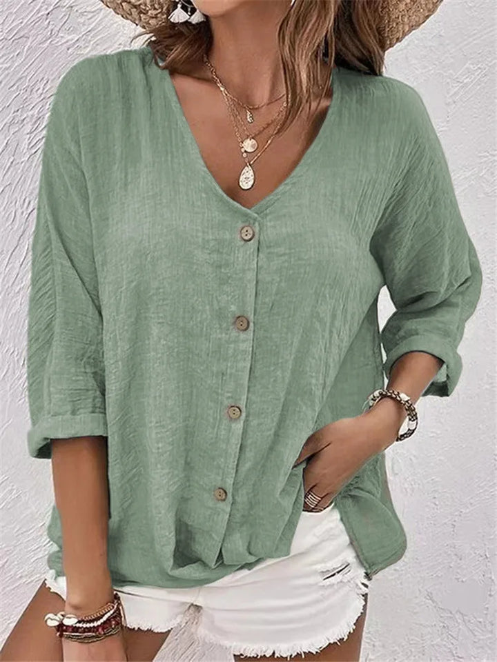 Fleur | Spring Linen Blouse with Delicate Button Detail