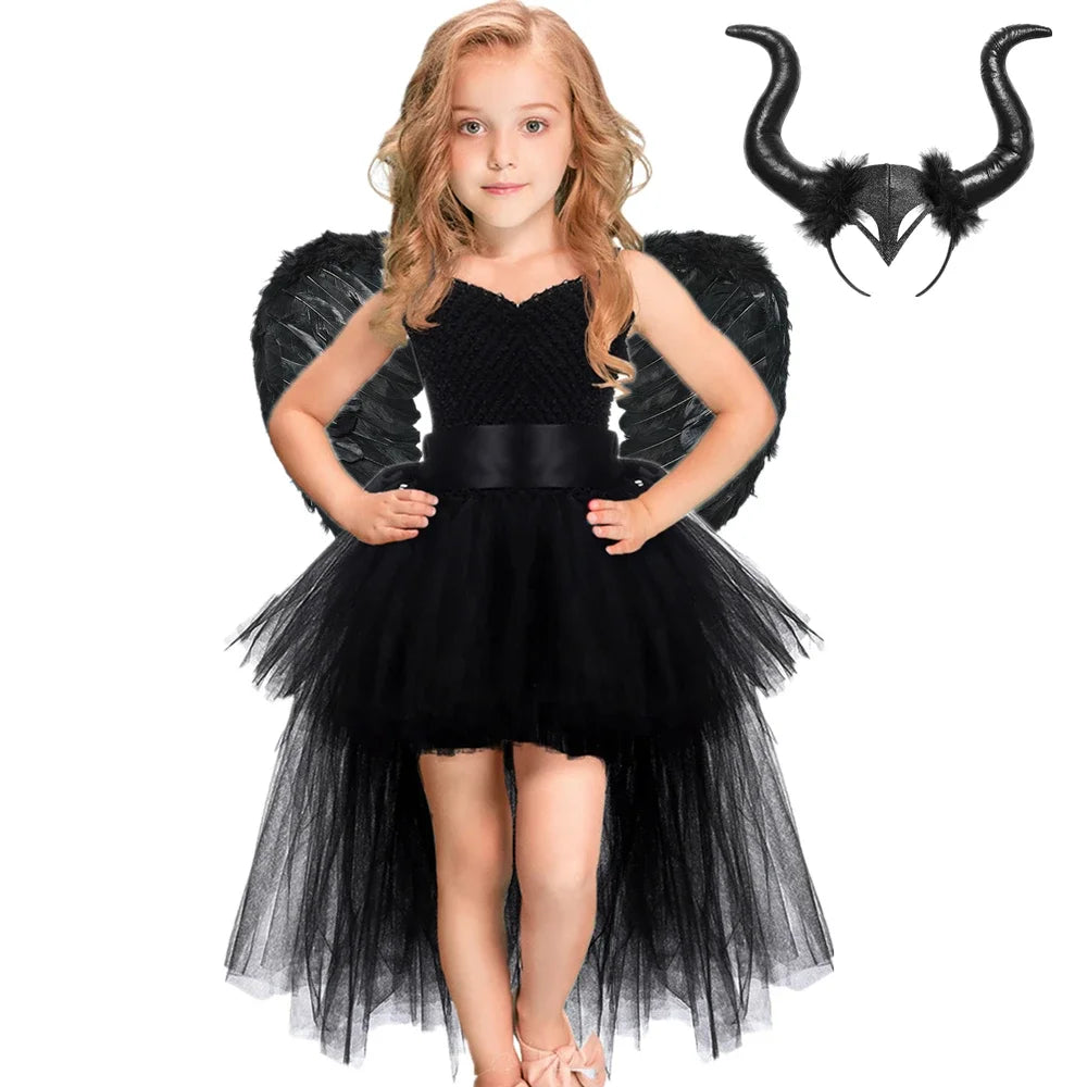 Girls Black Devil Unicorn Tutu Dress