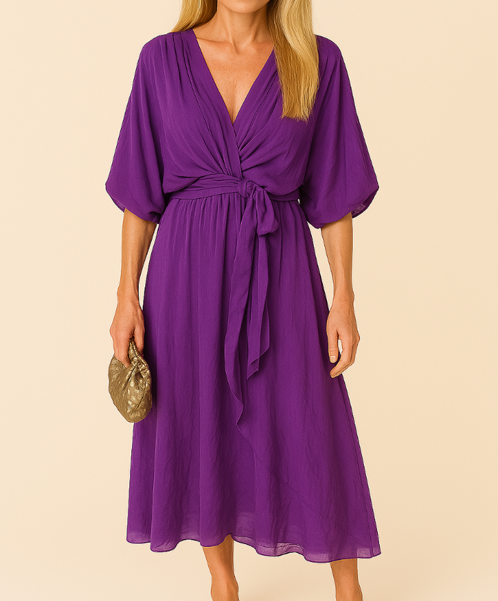 Elisabeth™ | V-neck dress in silky-soft muslin. - La femme Toronto