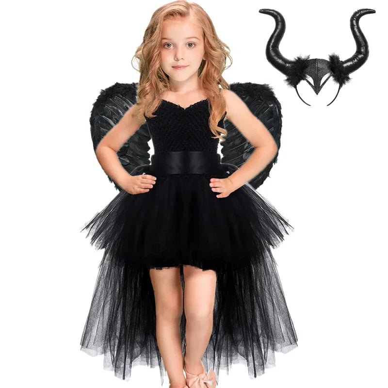 Girls Black Devil Unicorn Tutu Dress
