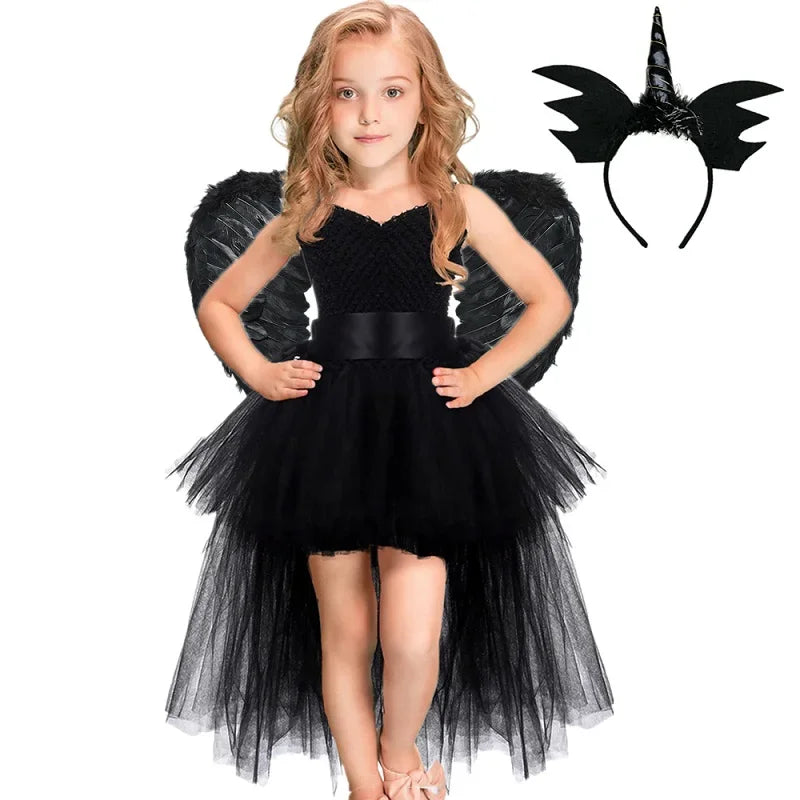 Girls Black Devil Unicorn Tutu Dress