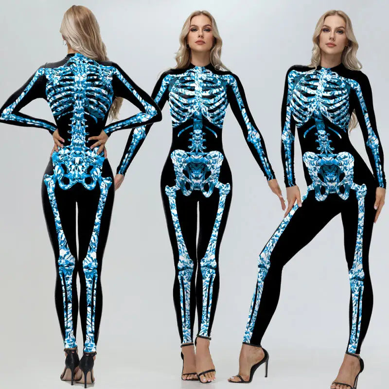Cosplay Zombie Scary Skeleton Printed Bodysuit Halloween