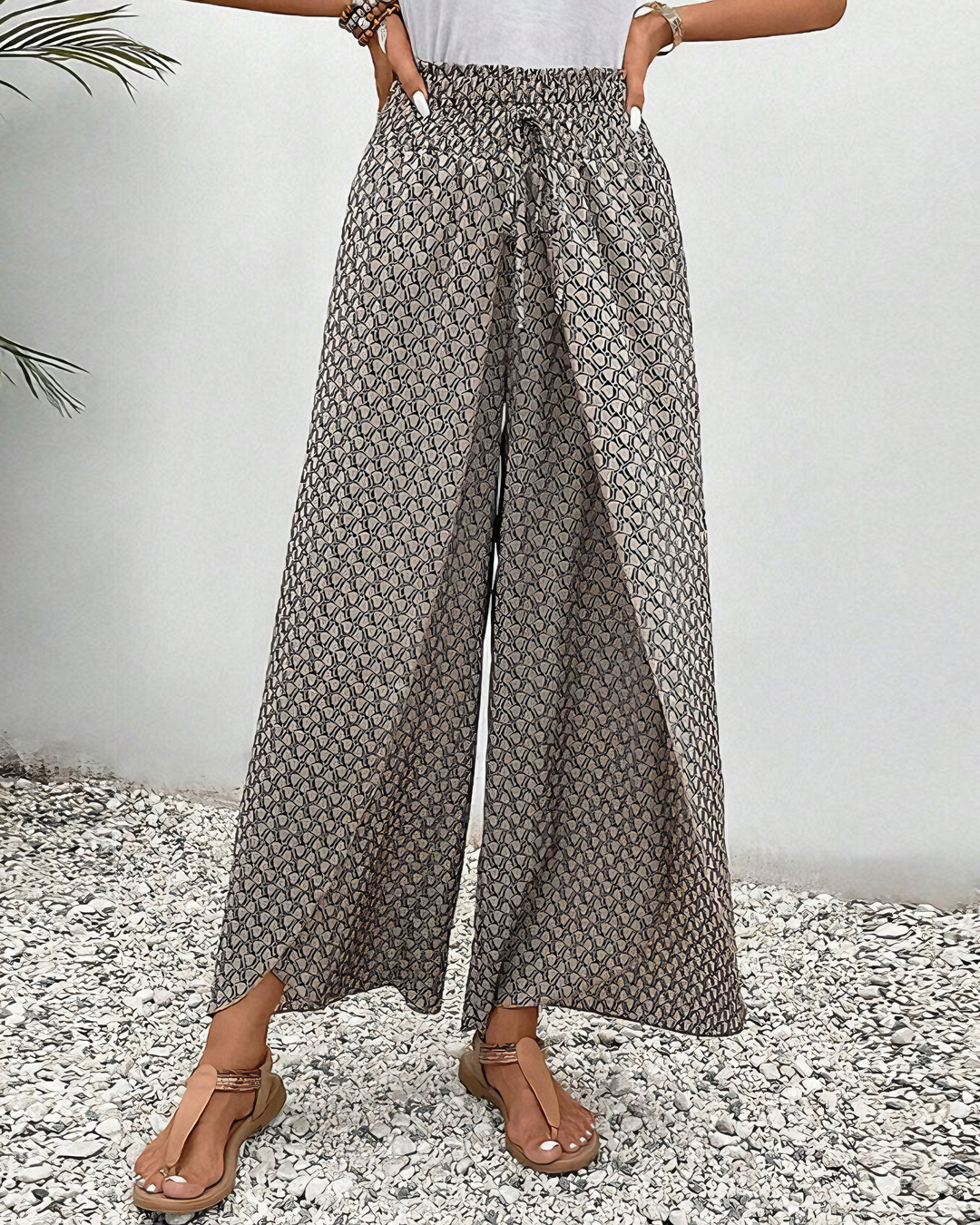 Sahara-Drift Printed Palazzo Trousers - La femme Toronto