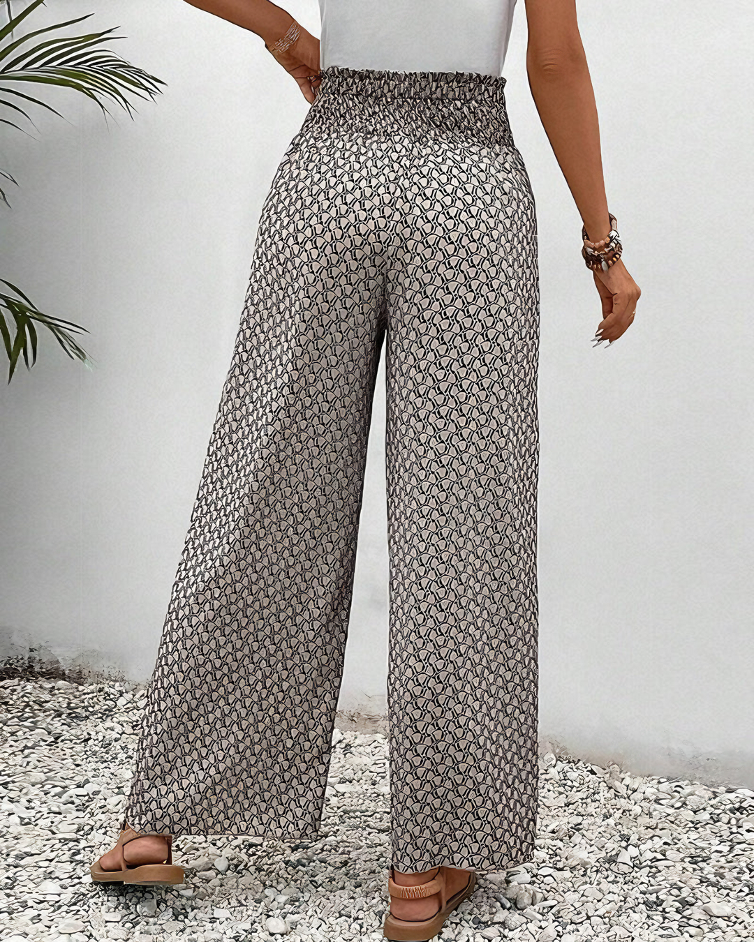 Sahara-Drift Printed Palazzo Trousers - La femme Toronto