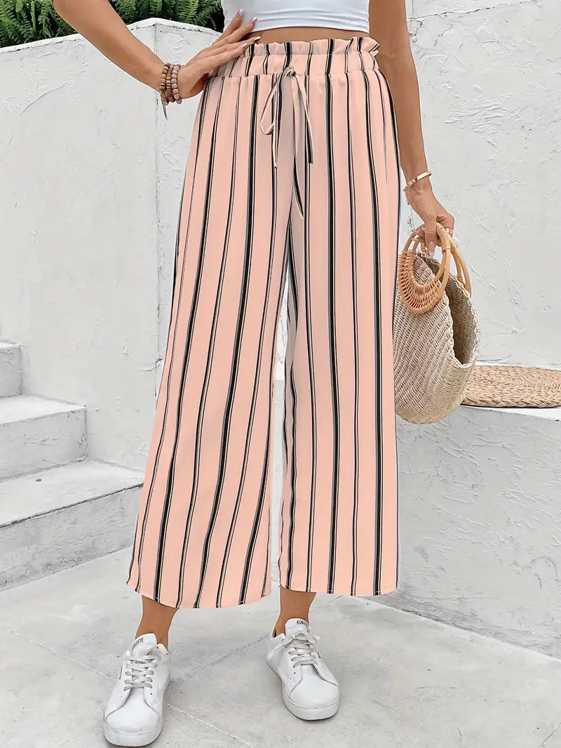 Amaya - Striped Drawstring Palazzo Pants - La femme Toronto