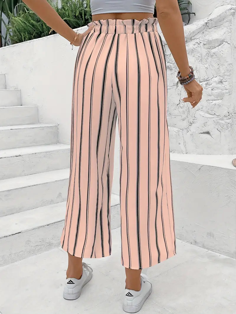 Amaya - Striped Drawstring Palazzo Pants - La femme Toronto