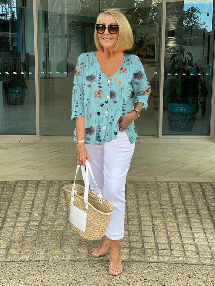 Isabelle | Cotton and Linen Floral Top - La femme Toronto