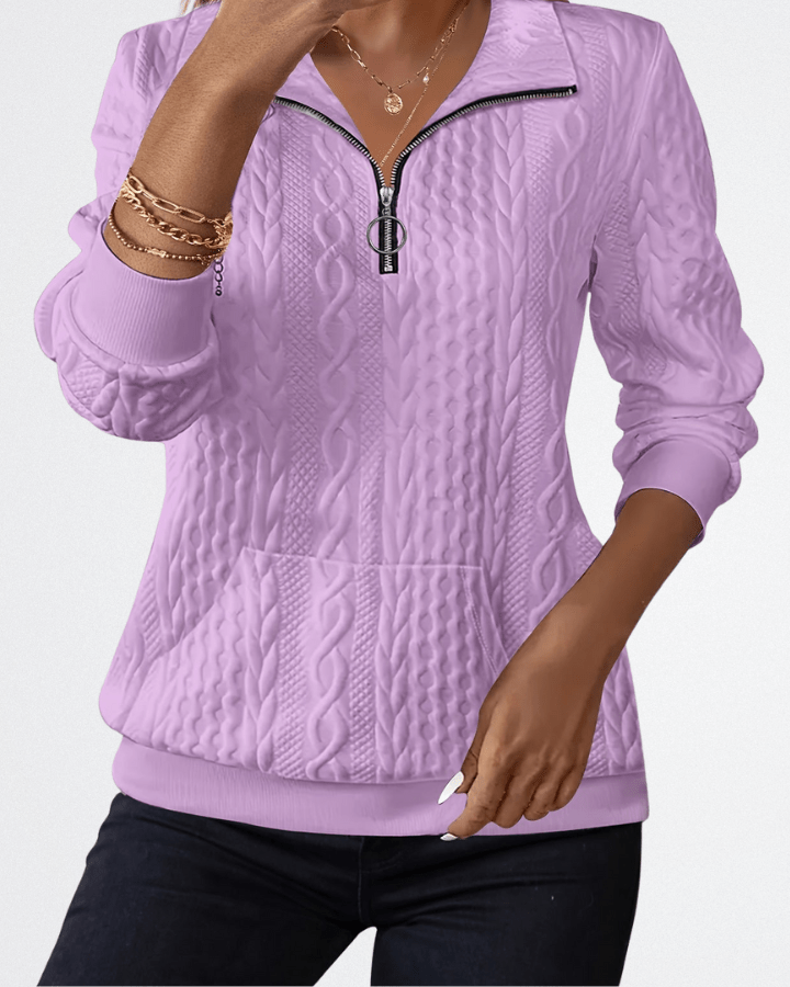 Celeste - Soft Knit Zip Sweater - La femme Toronto