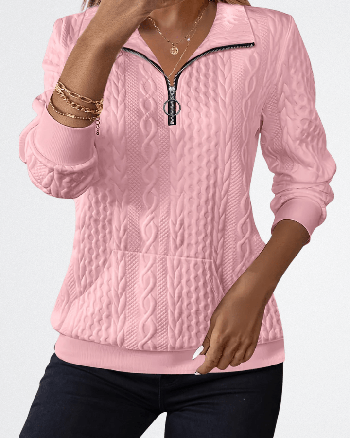 Celeste - Soft Knit Zip Sweater - La femme Toronto