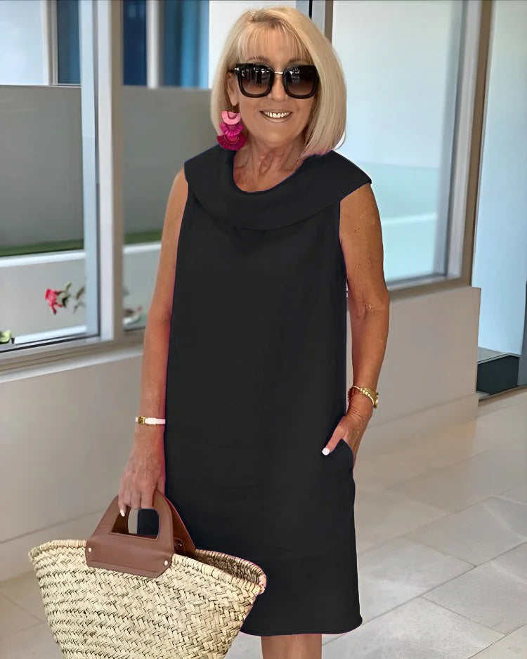 NALANI | SLEEVELESS SHIFT DRESS WITH ROUND NECKLINE - La femme Toronto