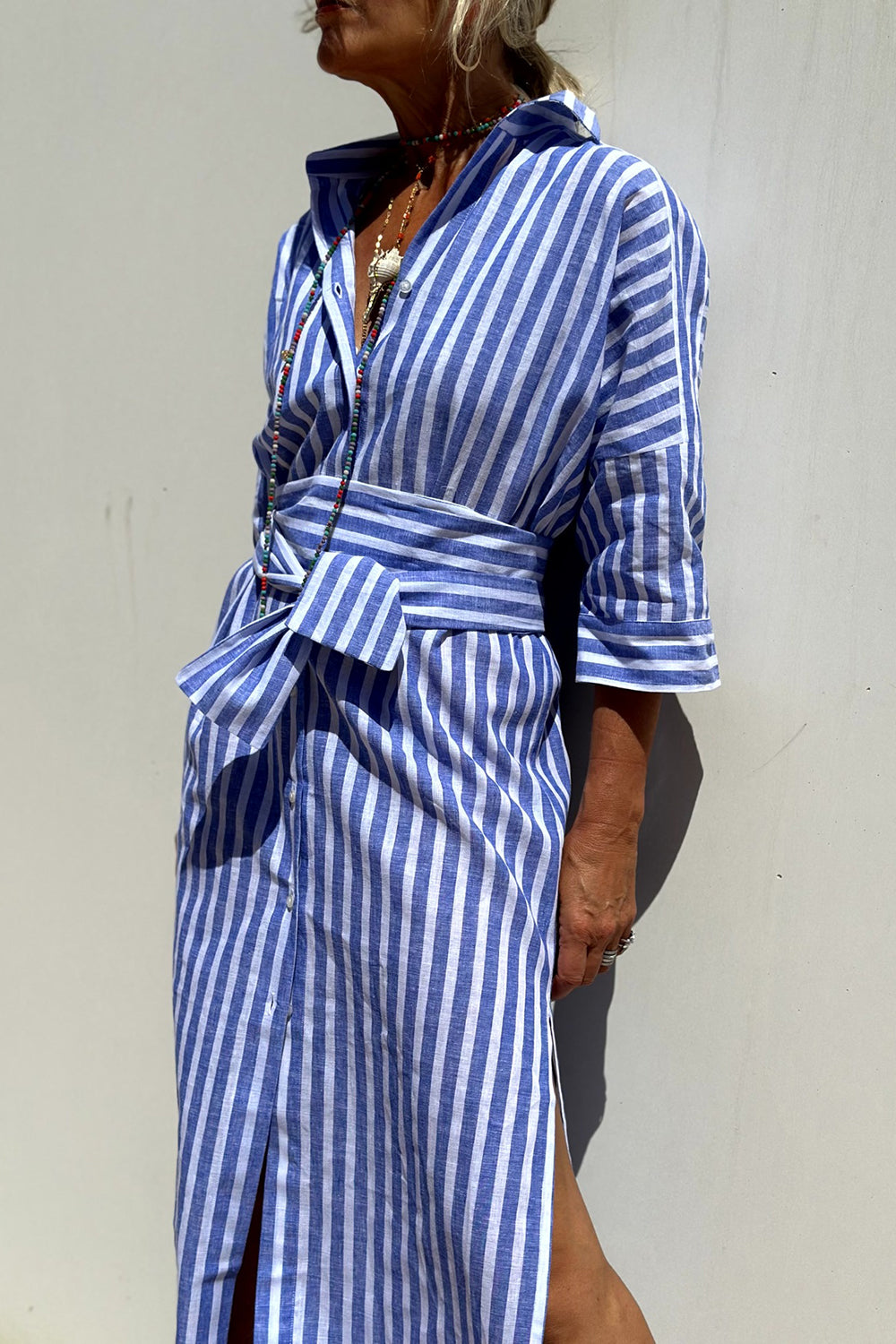 Sophia – Elegant Striped Shirt Dress - La femme Toronto