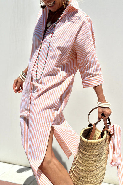 Sophia – Elegant Striped Shirt Dress