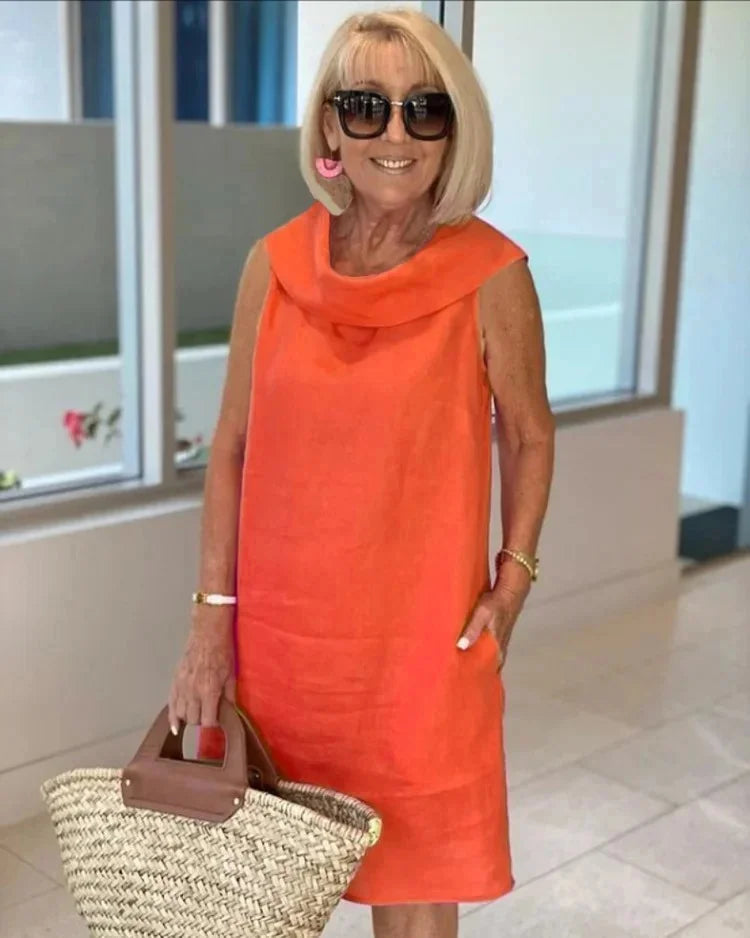 NALANI | SLEEVELESS SHIFT DRESS WITH ROUND NECKLINE - La femme Toronto