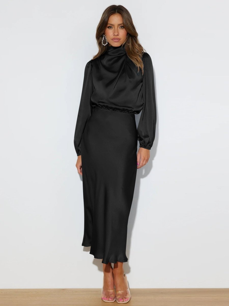 Isabella | Sophisticated Satin Midi Dress - La femme Toronto
